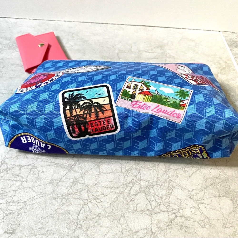 ESTEE LAUDER Cosmetic Makeup Pouch zipper Bag TRAVEL THEME with Card Holder case